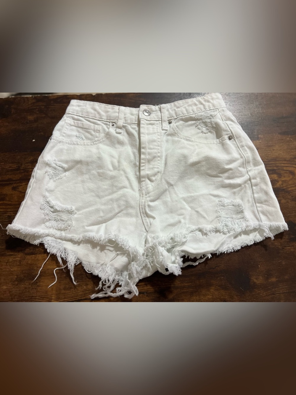 White Distressed Denim Shorts - Women P19.1